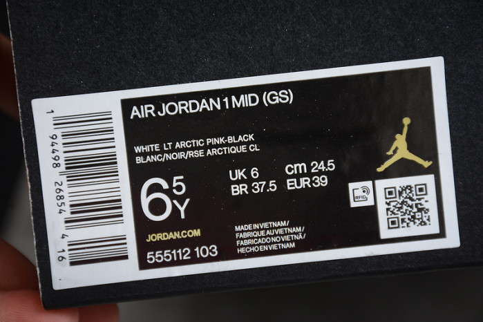Jordan 1 Mid White Black Light Arctic Pink - 555112-103